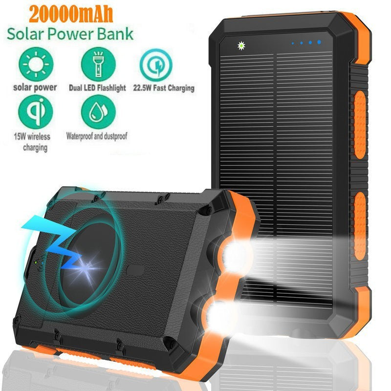 SunVolt™ 20,000mAh Solar Power Bank – Wireless Charging + Waterproof Outdoor Power!